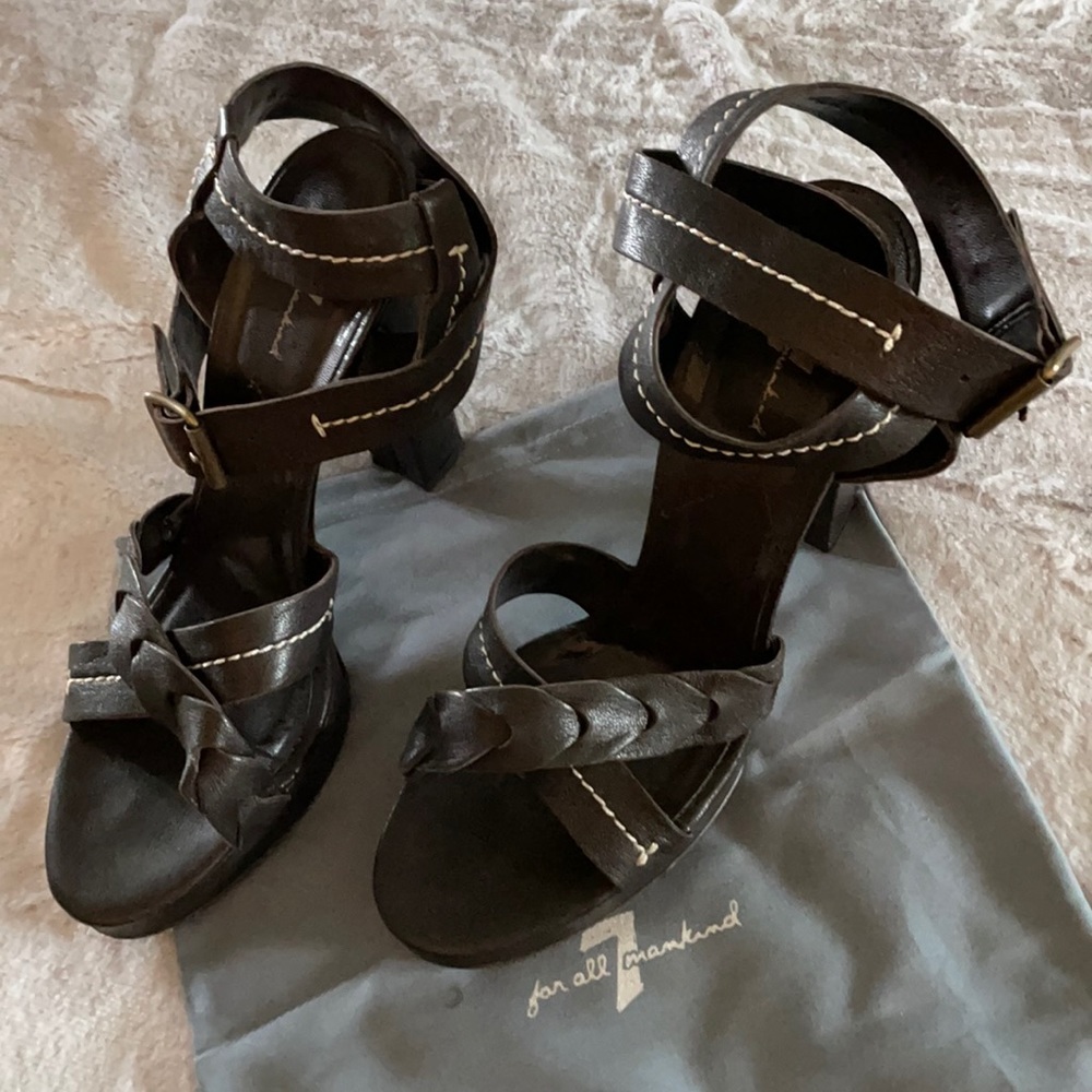 7 for all mankind brown ankle wrap sandals